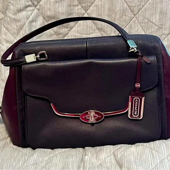 Coach Purple Two-Tone Leather Women's Bag - Picture 1 of 13